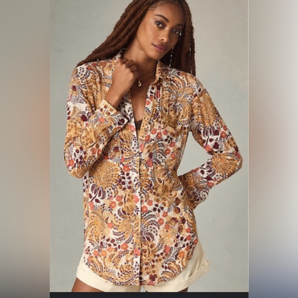 Anthropologie Pilcro Floral Print Button-Up Shirt Size M - Picture 1 of 12